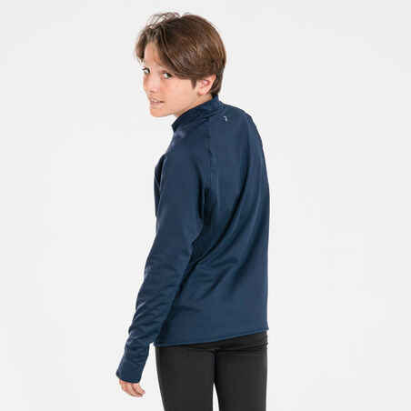 חולצת ג'רסי ארוכה מחממת עם חצי רוכסן דגם AT 100 לילדים - כחול צי