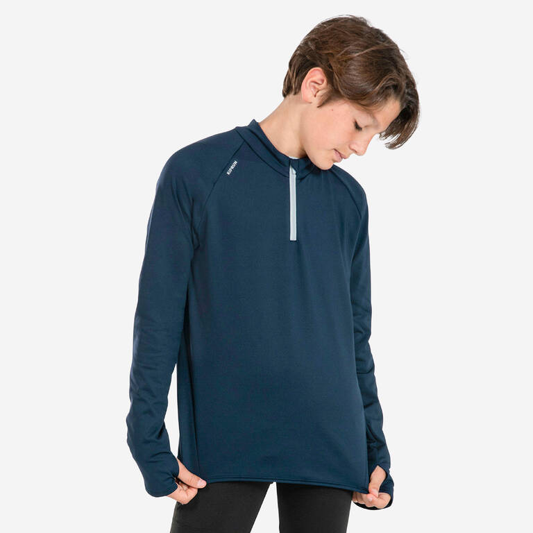 Kids' KIPRUN WARM 100 1/2 zip long-sleeved running T-shirt - Navy