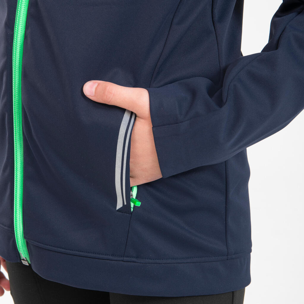 KIDS' WARM WATERPROOF RUNNING JACKET - KIPRUN WARMJACKET NAVY GREEN