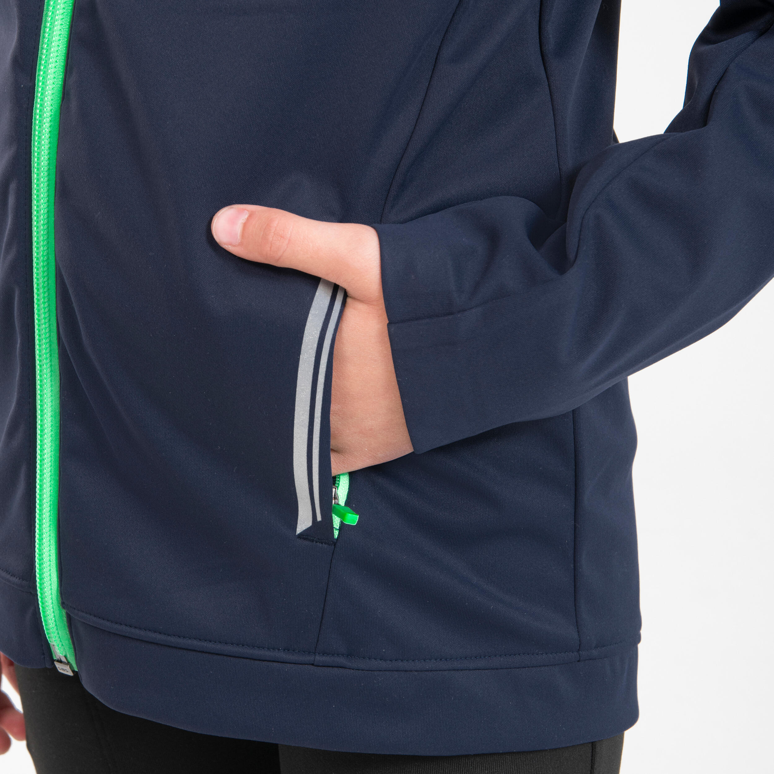 KIDS' WARM WATERPROOF RUNNING JACKET - KIPRUN WARMJACKET NAVY GREEN 5/9