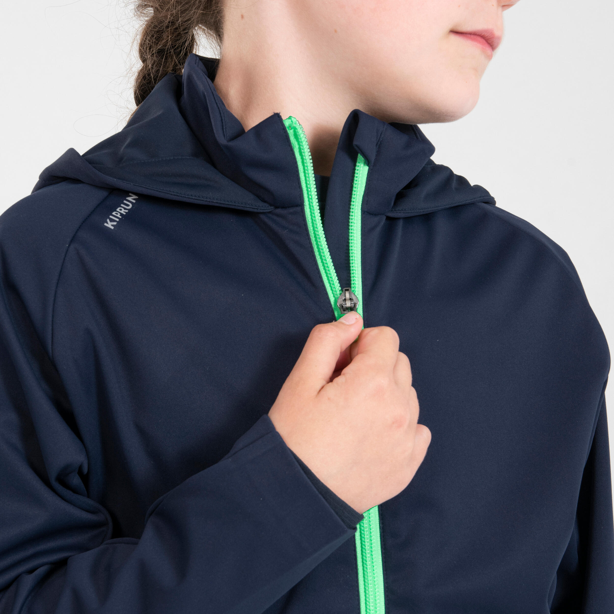 KIDS' WARM WATERPROOF RUNNING JACKET - KIPRUN WARMJACKET NAVY GREEN 3/9