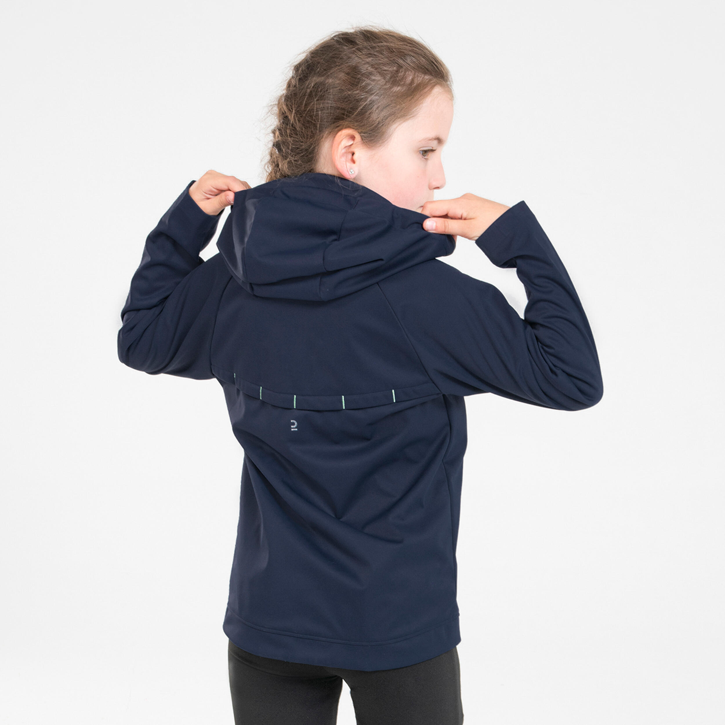 KIDS' WARM WATERPROOF RUNNING JACKET - KIPRUN WARMJACKET NAVY GREEN 2/9