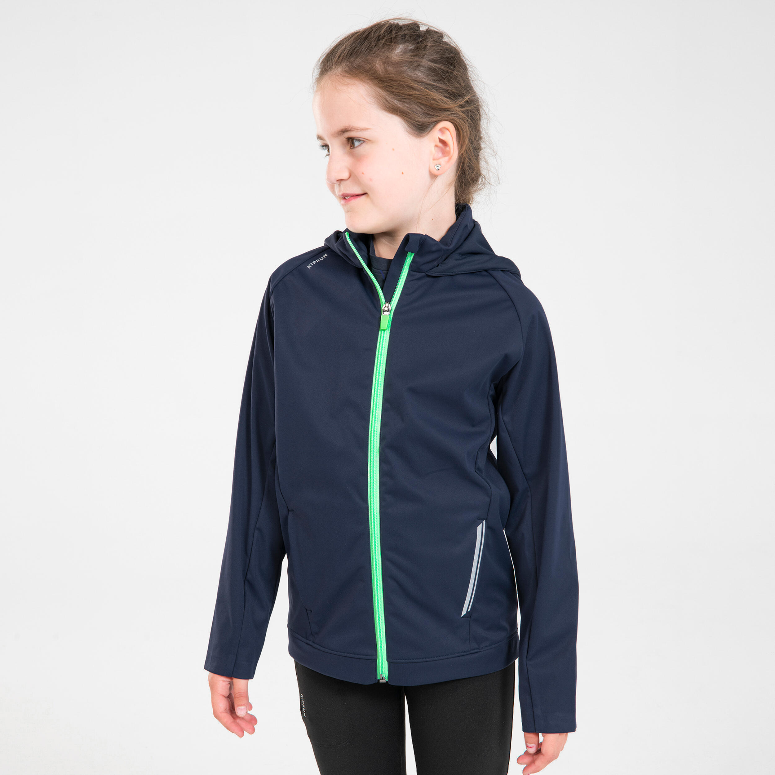 KIDS' WARM WATERPROOF RUNNING JACKET - KIPRUN WARMJACKET NAVY GREEN 1/9