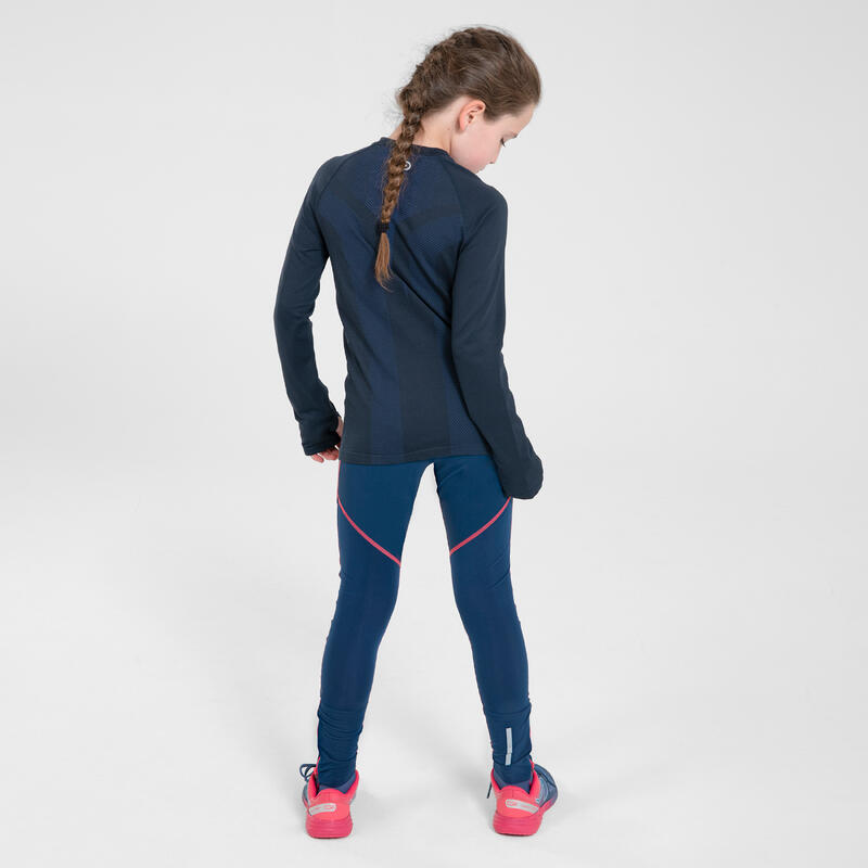 Mallas largas running transpirables niña Kiprun dry + azul marino