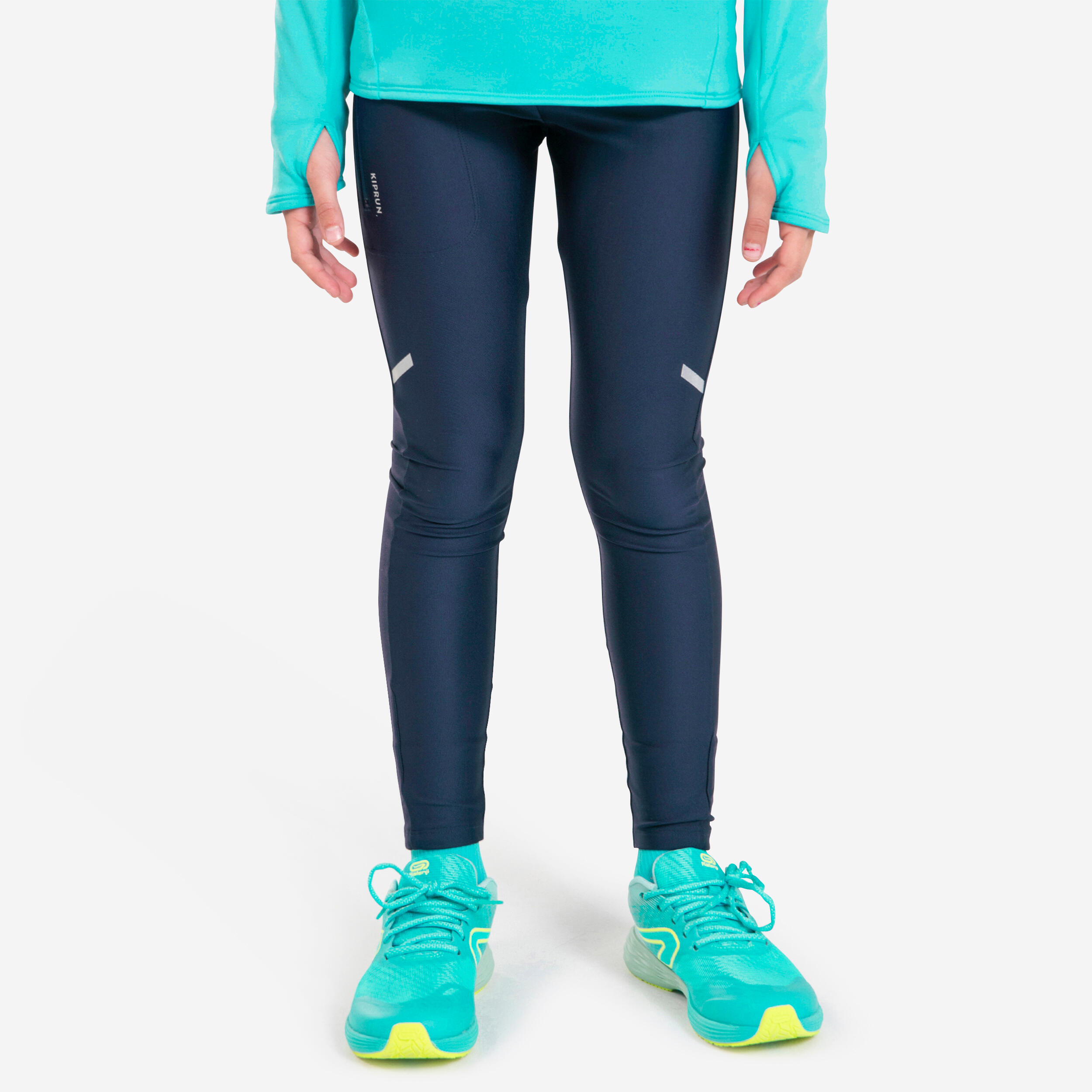 CHILDREN'S BREATHABLE RUNNING TIGHTS - KIPRUN DRY NAVY BLUE