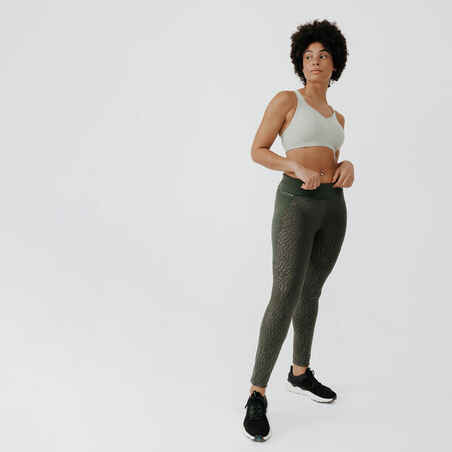 Women's Running Warm Long Leggings Warm+ - khaki with patterns