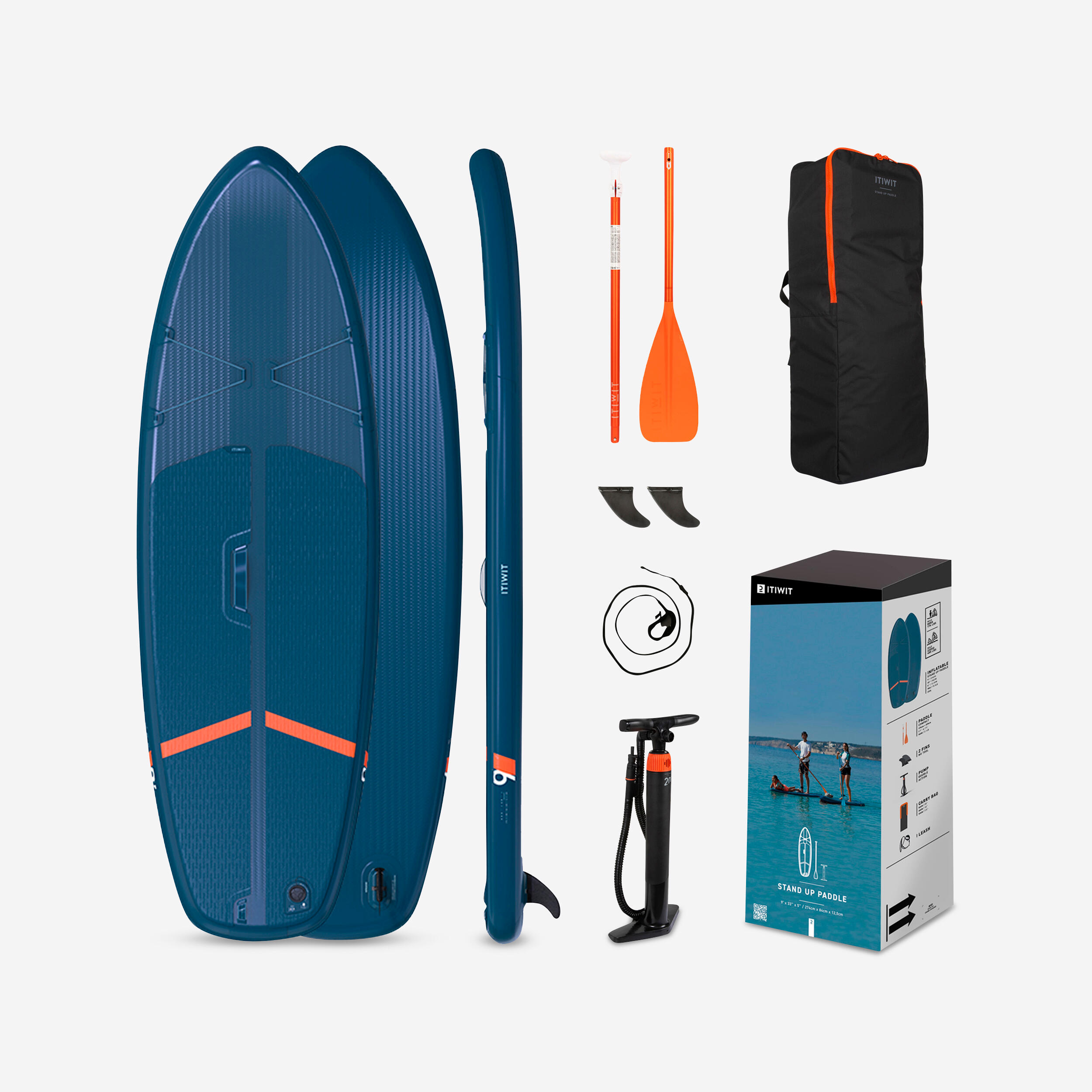 ITIWIT 9FT M INFLATABLE STAND-UP PADDLEBOARD BUNDLE 100 (SUP, BAG, PUMP & PADDLE)- 80kg