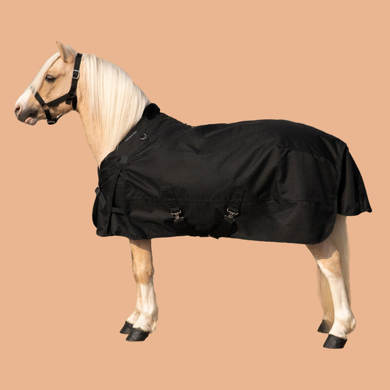 Coperta equitazione pony e cavallo ALLWEATHER 200 g 1000 D impermeabile nera