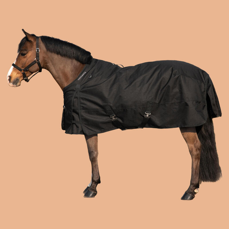 Coperta equitazione pony e cavallo ALLWEATHER 200 g 1000 D impermeabile nera