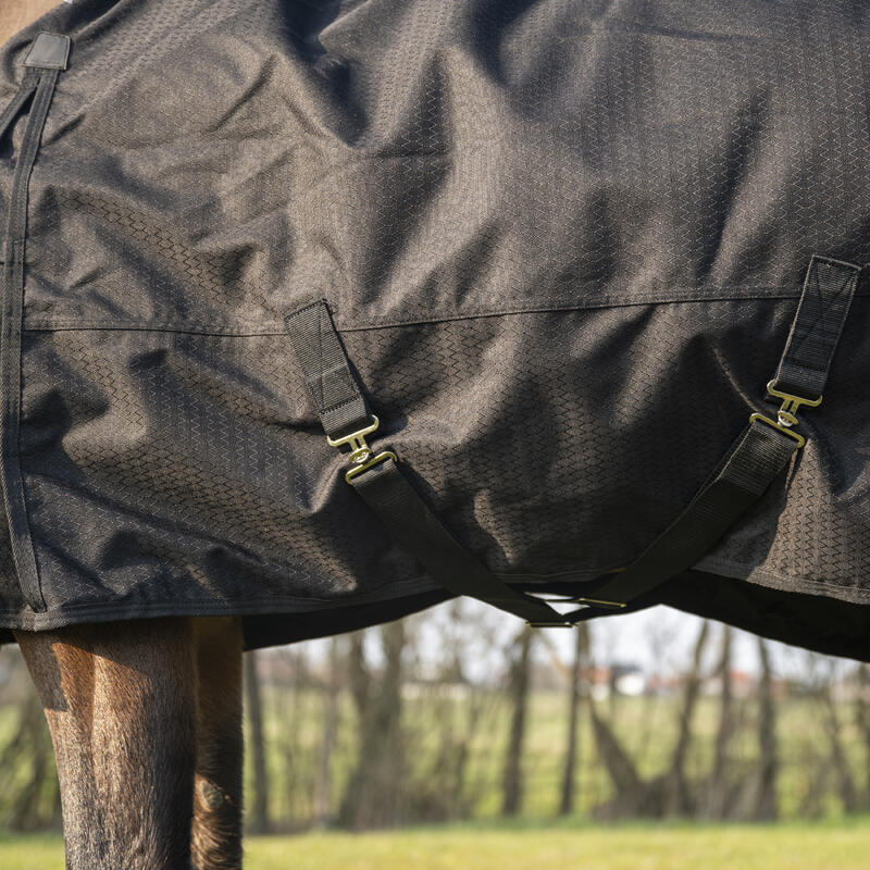 Coperta equitazione pony e cavallo ALLWEATHER 200 g 1000 D impermeabile nera