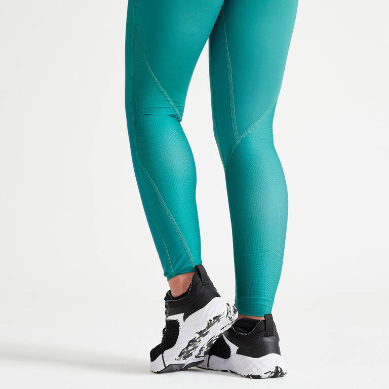 Women's High-Waisted Bimaterial Cardio Fitness Leggings - Khaki