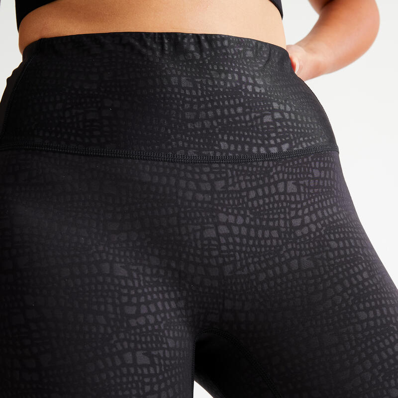 Modellerende legging voor cardiofitness dames hoge taille 7/8-lengte zwart