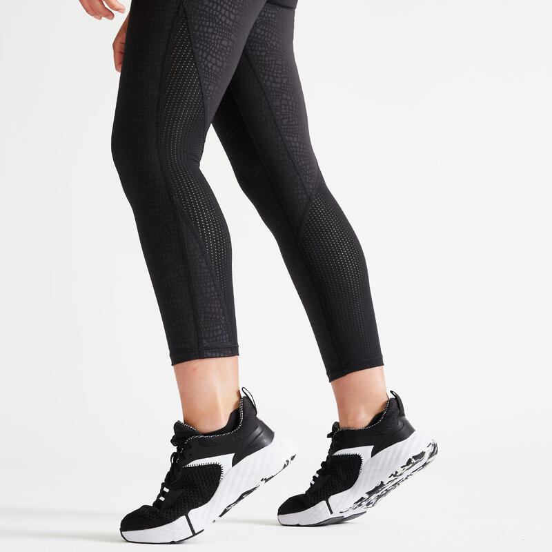 Legging voor cardiofitness dames hoge taille 7/8-lengte zwart