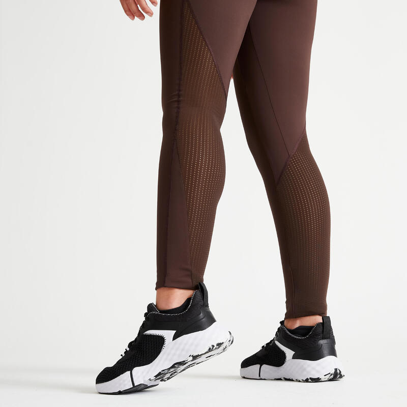 Leggings mit hohem Taillenbund Fitness Cardio Damen - braun