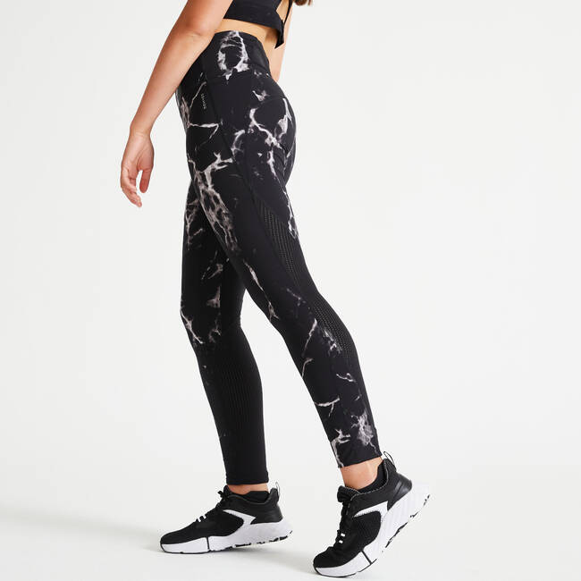 Women Gym Cotton Legging 500 - Black Print