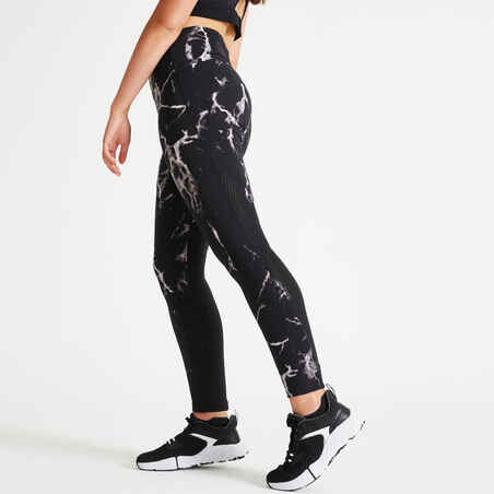 Women's shaping fitness cardio high-waisted leggings, black print