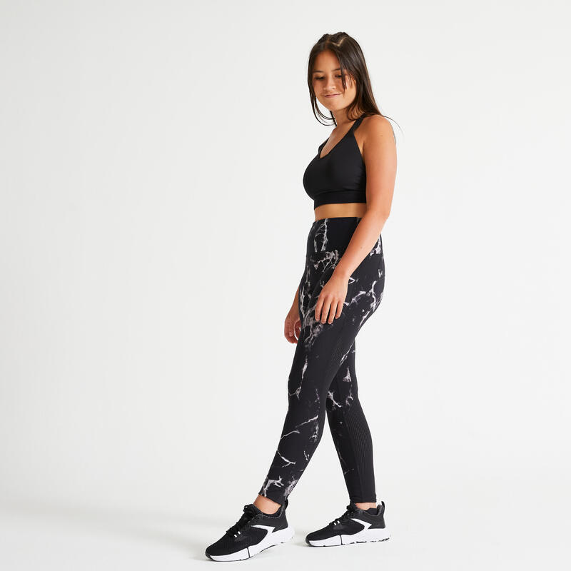 Sportleggings Damen hoher figurformender Taillenbund - Marmor Print