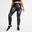 Női leggings fitneszhez FTI500A, magasított derekú, fekete mintás 