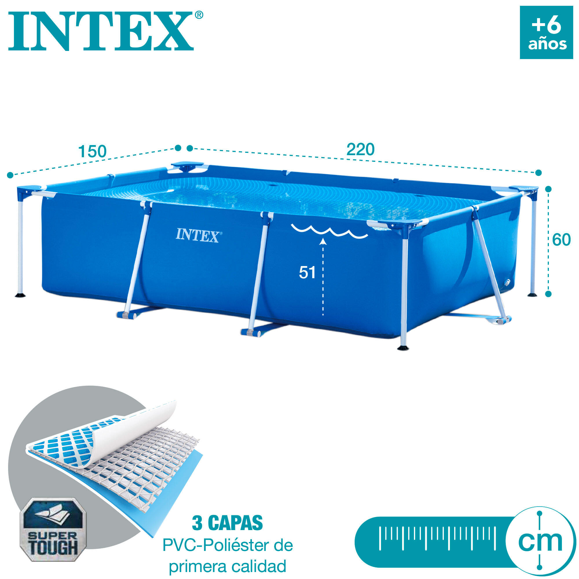Piscina Intex Metal Frame Júnior Rectangular 2,20 x 1,50 x 0,60 m 3/3