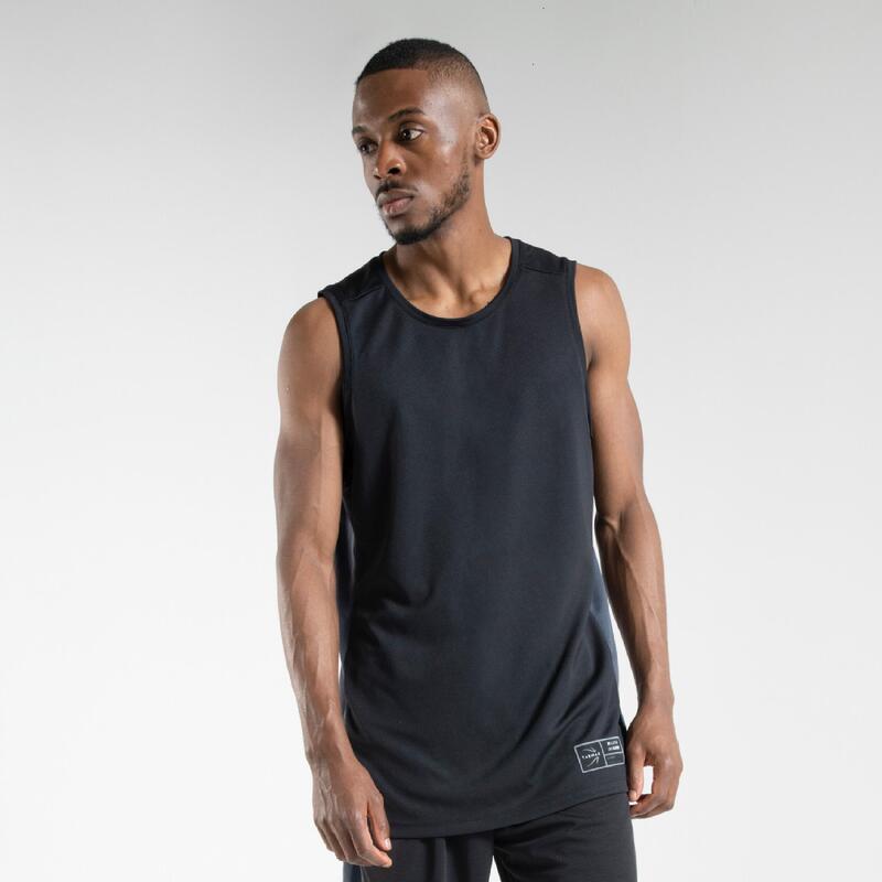 MAILLOT DE BASKETBALL SANS MANCHE - HOMME T500 NOIR