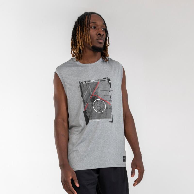 男款籃球無袖 T 恤／運動衫 TS500－灰色板樣