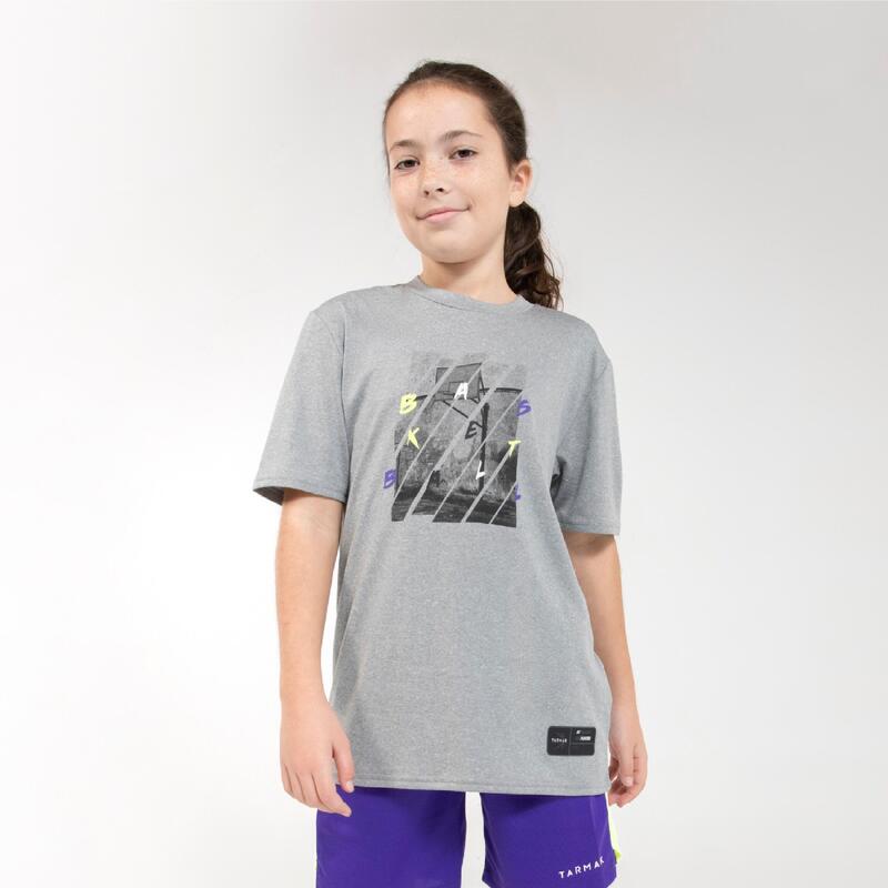 Çocuk Basketbol Tişörtü - Gri Baskılı - TS500 FAST