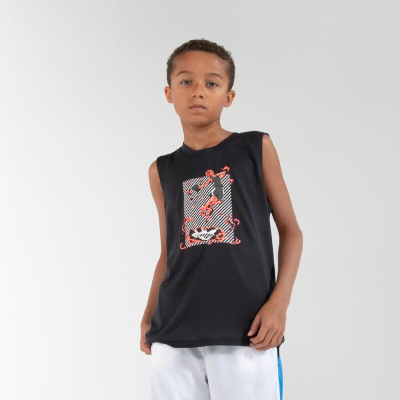 Mouwloos basketbalshirt voor jongens/meisjes zwart TS500NS dunk