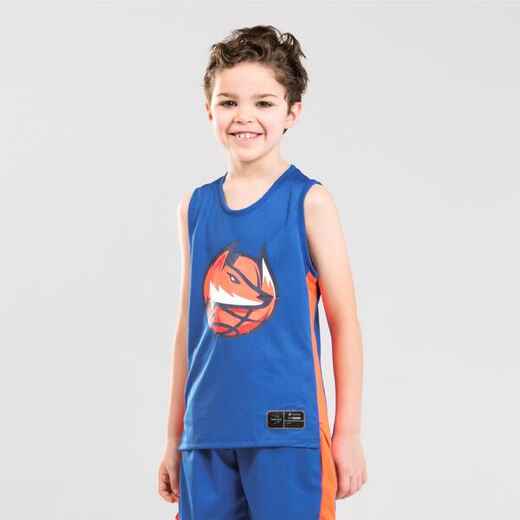 
      Boys'/Girls' Intermediate Sleeveless Basketball Jersey T500 - Blue/Orange Fox
  