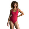 Women Swimming One Piece V Shape Swimsuit Pearl Red