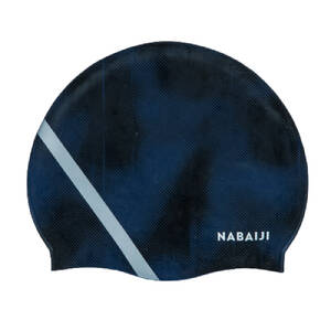 Adult Swimming Cap Silicone 56-60 Cm 500 Print Durable & Stretchable Black