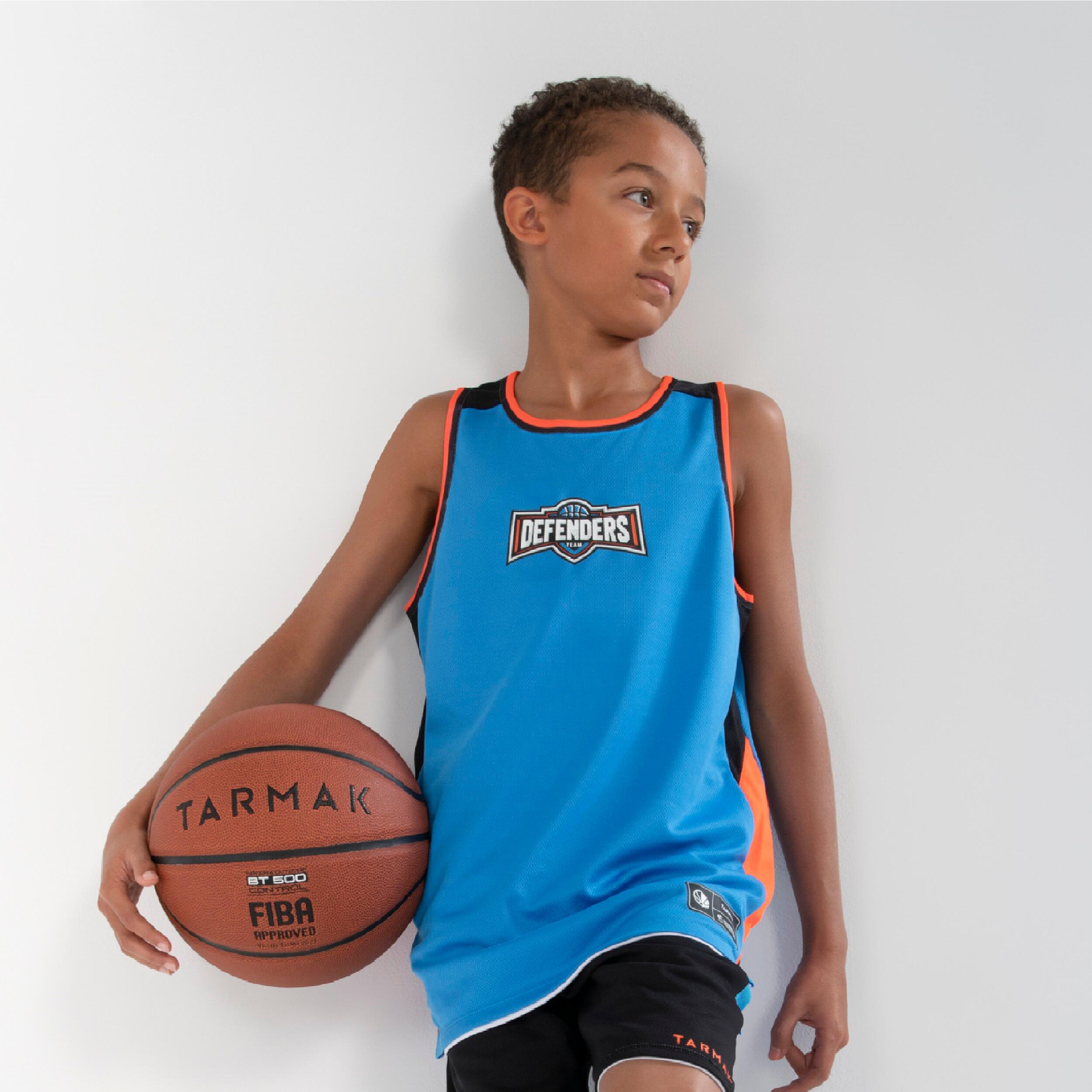 Kids' Reversible Sleeveless Basketball Jersey T500R - Blue/White/Orange 2/8