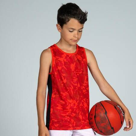 Kids' Reversible Sleeveless Basketball Jersey T500R - Red/White Ball