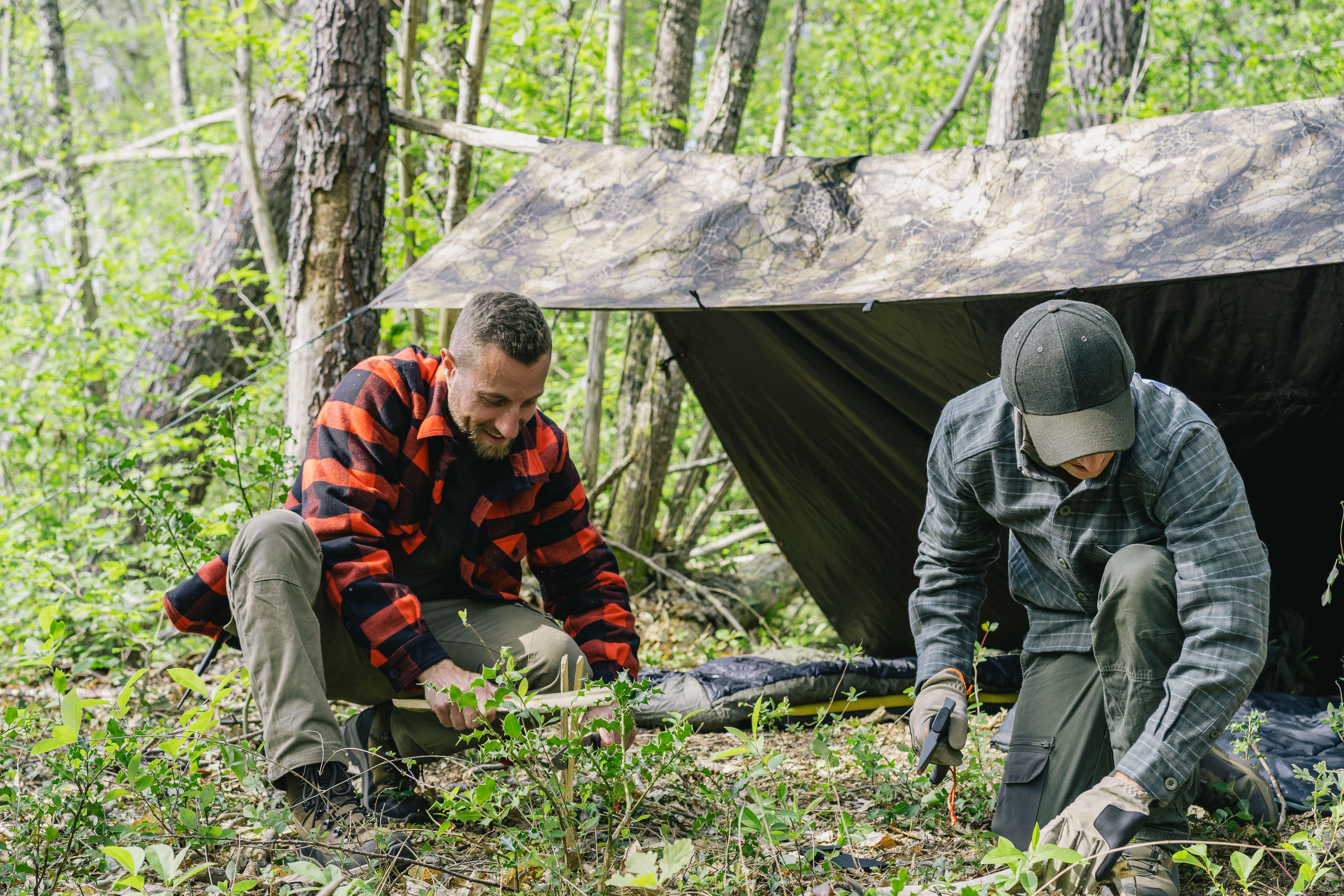 Tarp imperméable 2,95 x 2,8 m - Bushcraft camouflage furtiv - SOLOGNAC