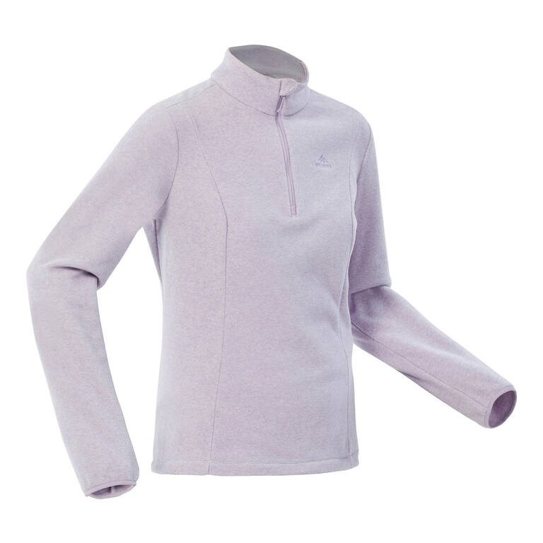 Women Sweater Half-Zip Fleece for Hiking MH100 Light Purple