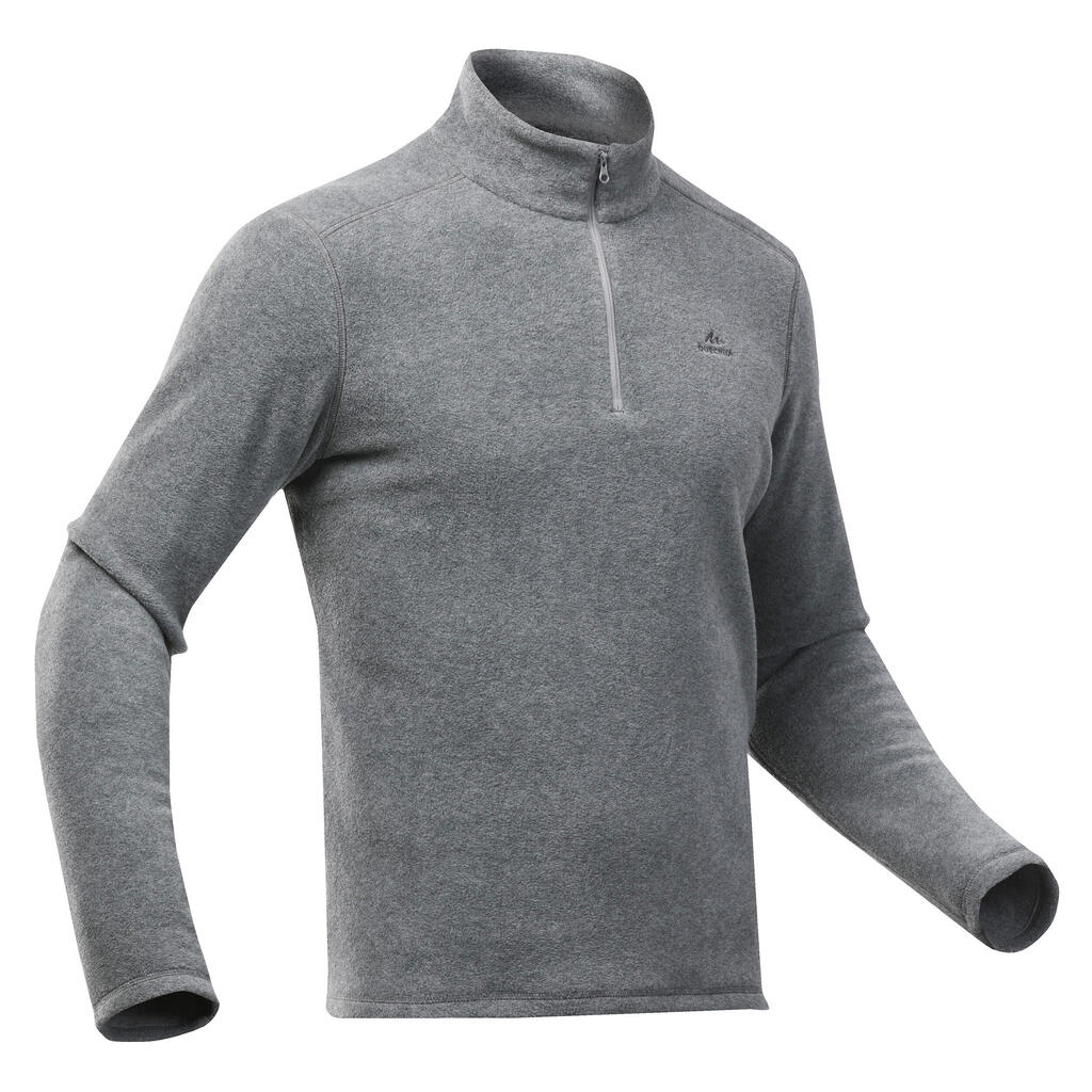 Men’s mountain hiking fleece jacket MH100 - Half Zip - Black