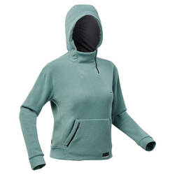 Kaos Hoody Sweatshirt Fleece Hiking Wanita MH100 - Hijau
