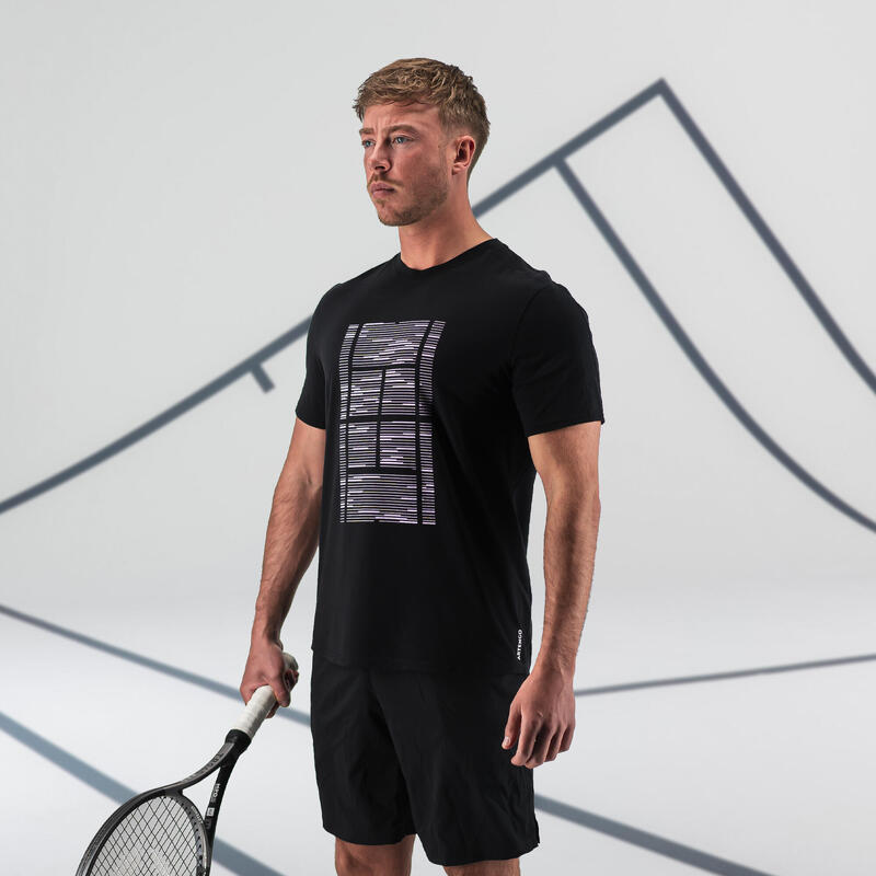 Camiseta de tenis manga corta hombre Artengo TTS Soft negro lila Gaël Monfils