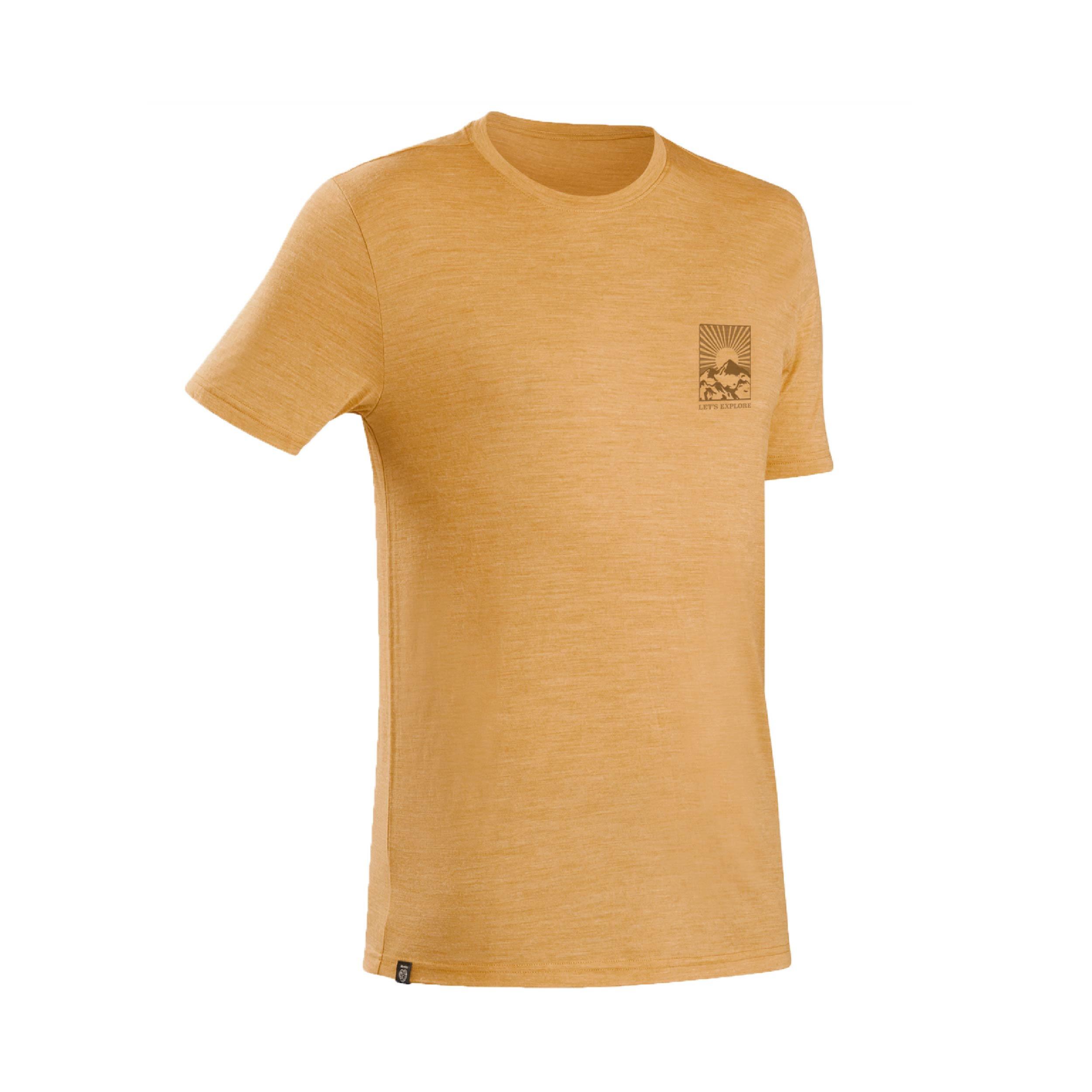 FORCLAZ Travel Trekking Merino Wool T-Shirt TRAVEL 100 - Ochre Yellow