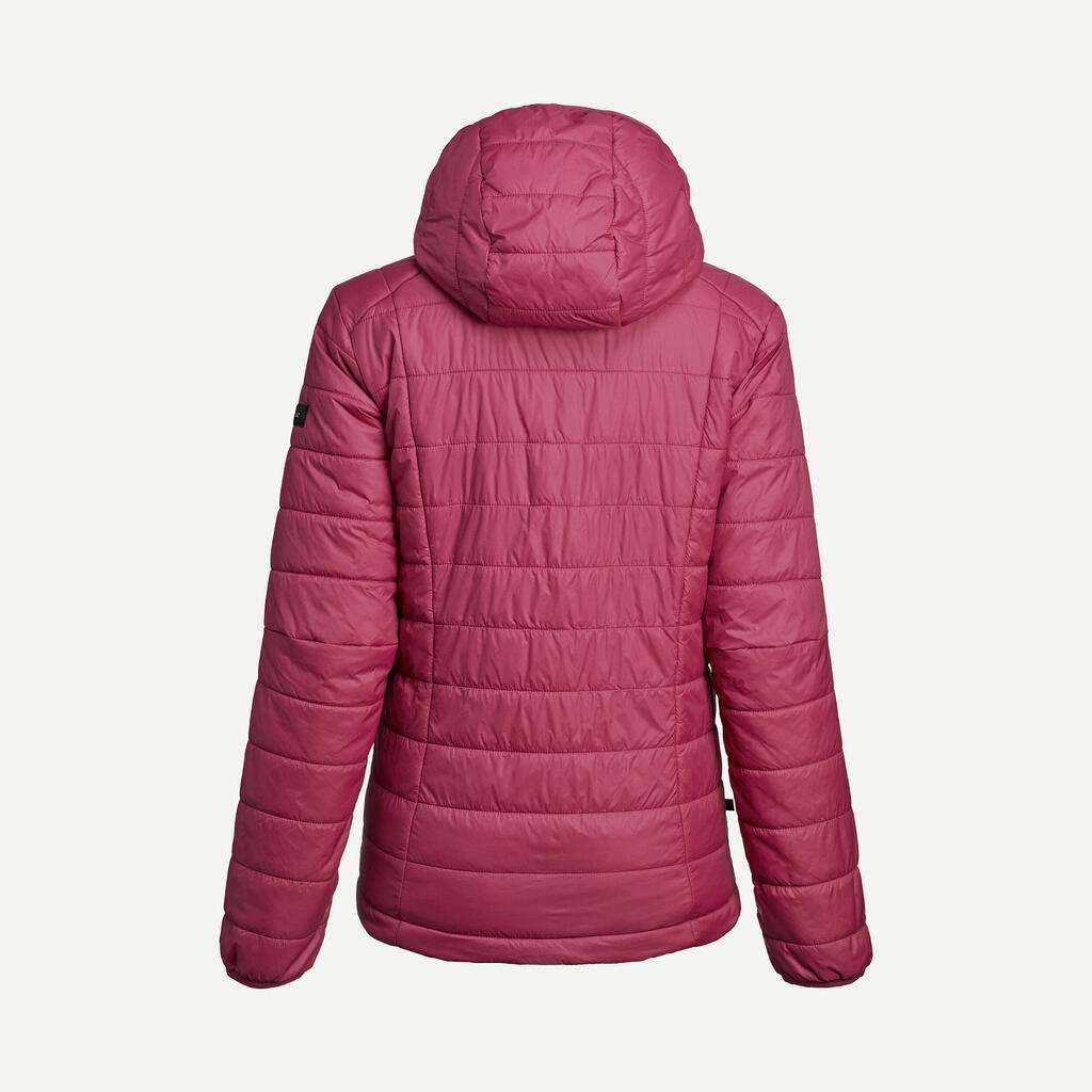 Women’s synthetic trekking down jacket with hood, MT100 - Purple