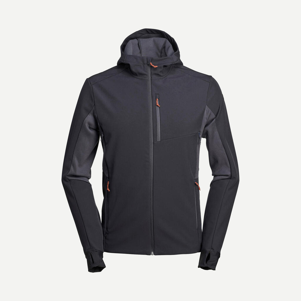 Vīriešu kalnu trekinga, vējā silta softshell jaka “trek 500 windwarm”, melna