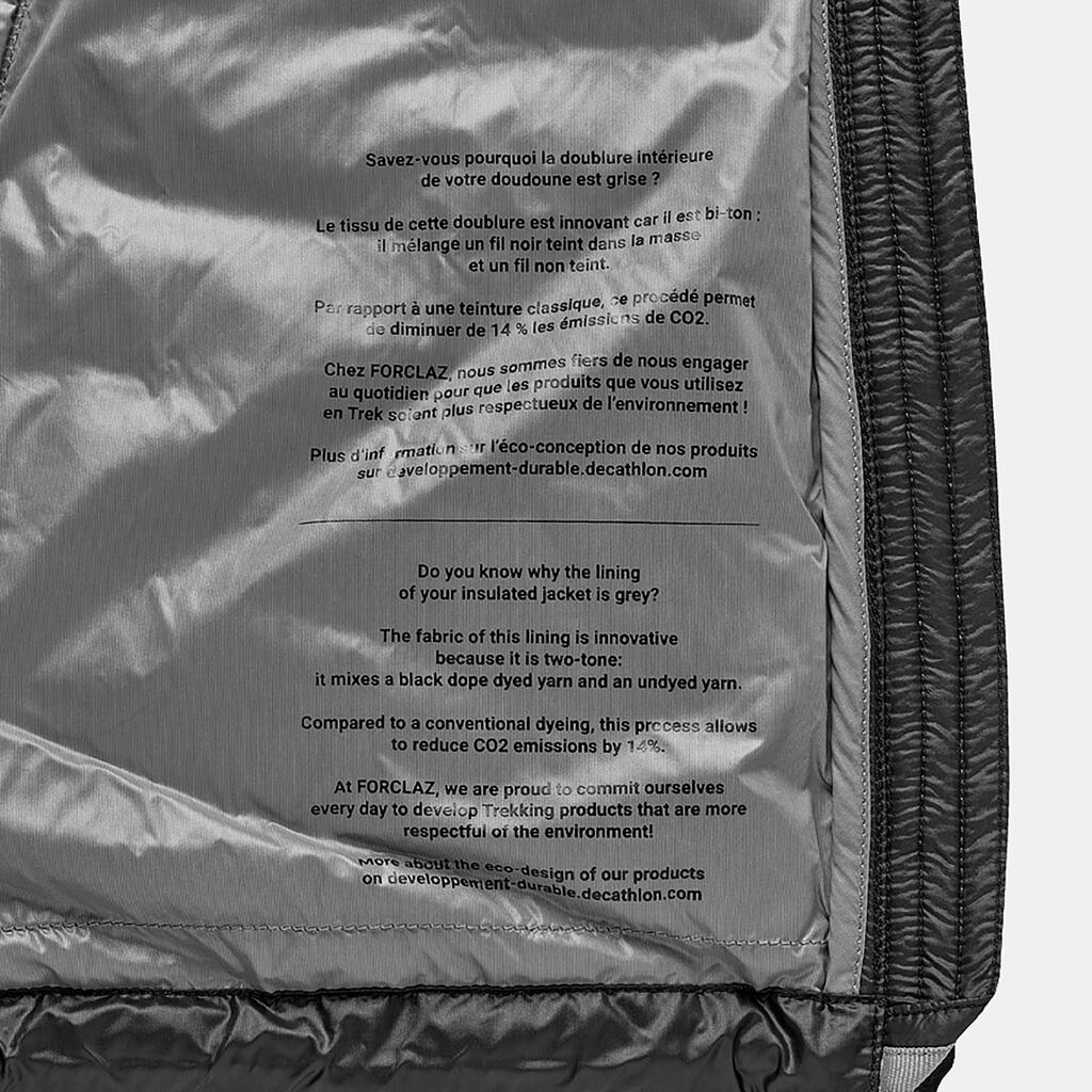 Dámska páperová bunda Trek 100 na horskú turistiku do -5 °C svetlo sivá