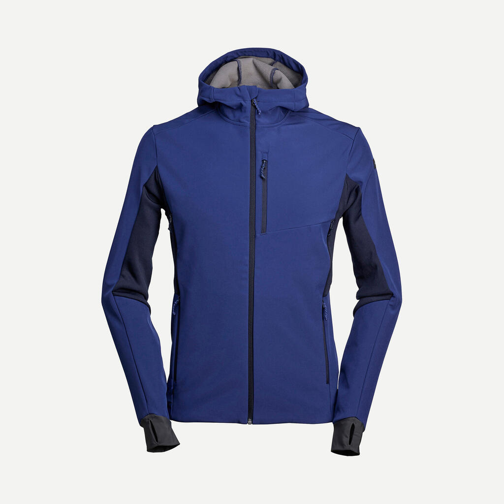 Vīriešu vējā silta softshell kalnu trekinga jaka “trek 500 windwarm”, zila