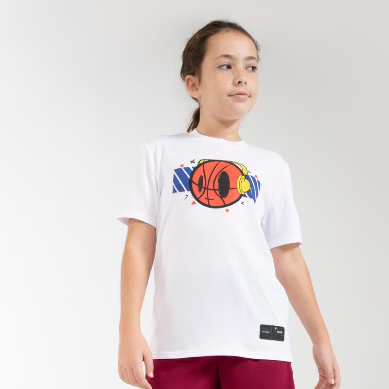 Girls'/Boys' Basketball T-Shirt TS500 Fast - White Ball