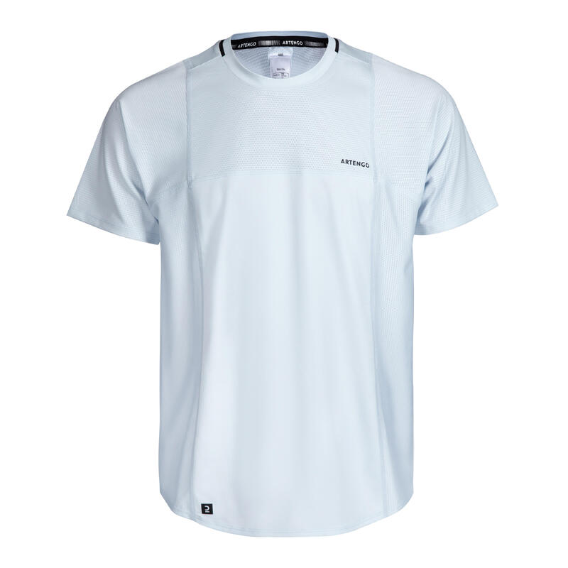 男款短袖網球 T 恤 - 淺灰／黑色