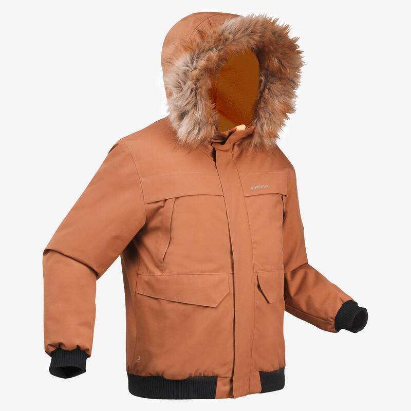 Gyerek kabát téli túrázáshoz SH100 X-Warm, vízhatlan, 7-15 éveseknek, -6,5 °C-ig, barna 