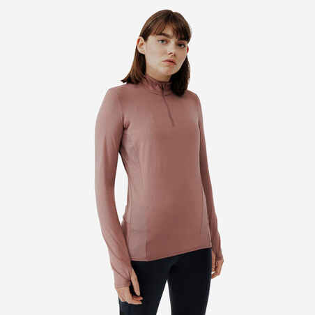 Vijoličasta ženska tekaška majica z dolgimi rokavi in polovično zadrgo DRY+ 