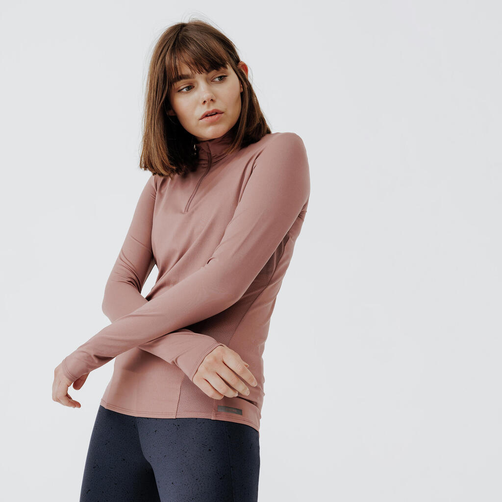 Γυναικείο μακρυμάνικο t-shirt για τρέξιμο με 1/2 φερμουάρ dry+ - μοβ