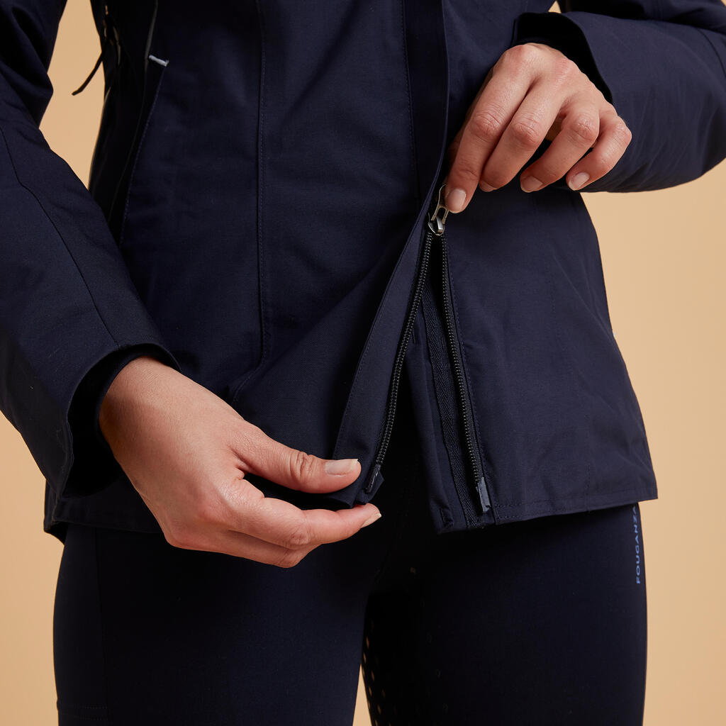 Women's Warm and Waterproof Horse Riding Jacket 580 - Navy Blue