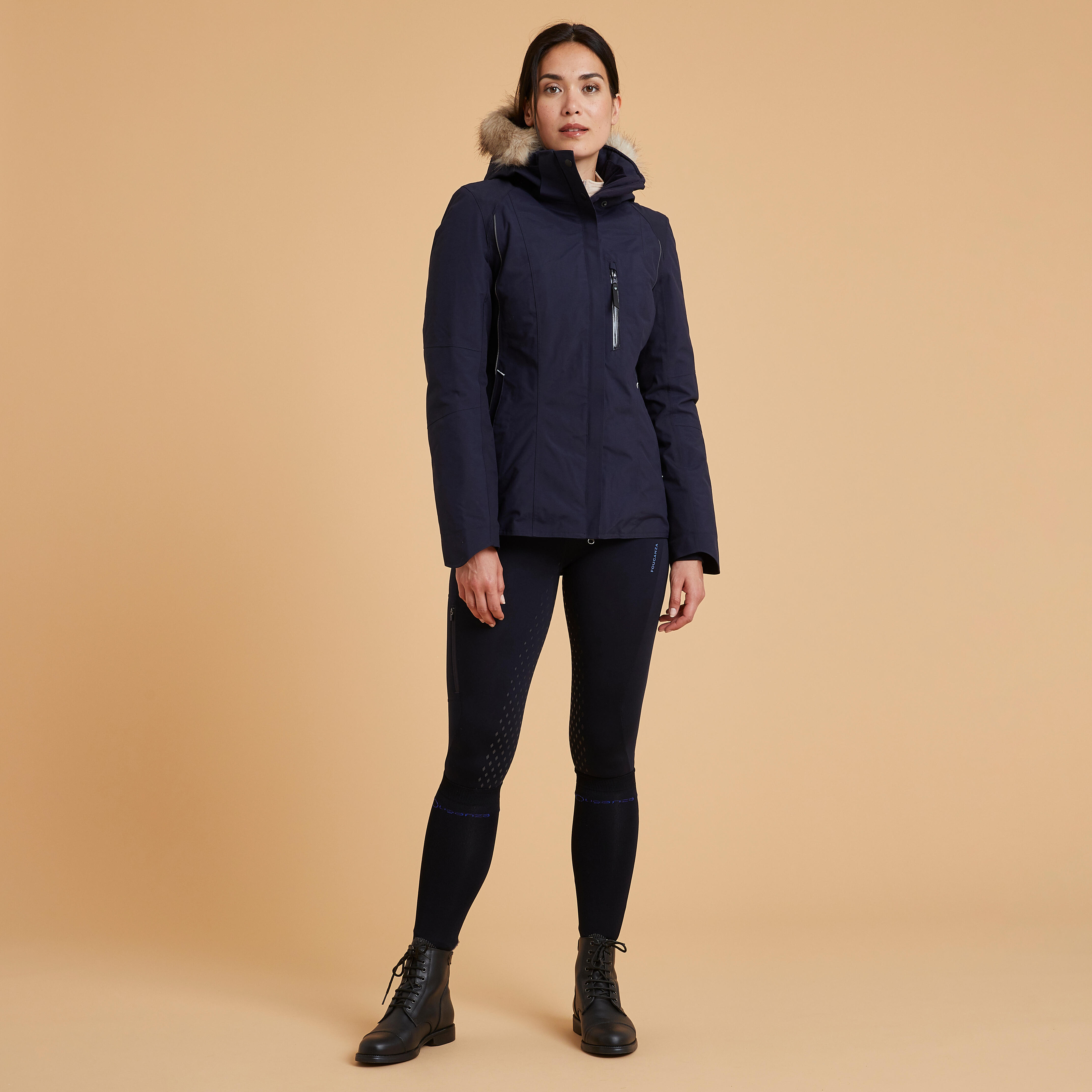 Veste d'équitation chaude et imperméable femme - 580 bleu - FOUGANZA