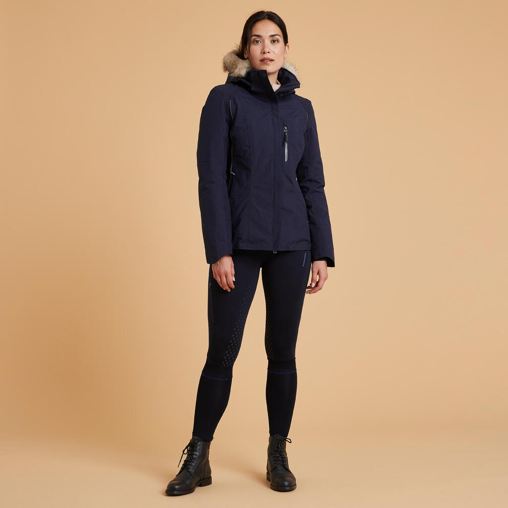Women's Warm and Waterproof Horse Riding Jacket 580 - Navy Blue